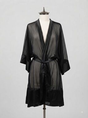 COQUETTE Women’s Black Satin Robe with Ribbon Tie SIZE ONE SIZE